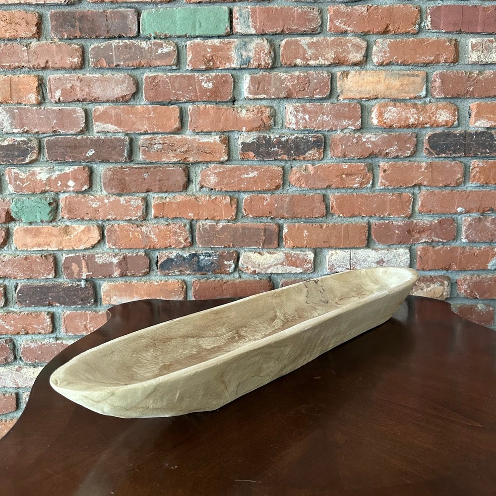 Large Hand Carved Wood Dough Bowl 32" Long Rustic Trencher Centerpiece - Picture 3 of 12